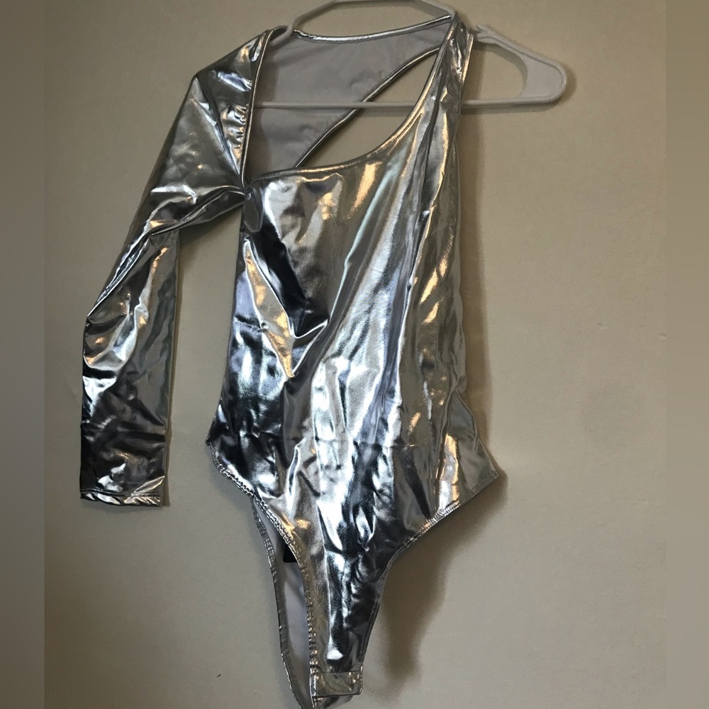 Fashion Nova Your Addiction Metallic Bodysuit - silver